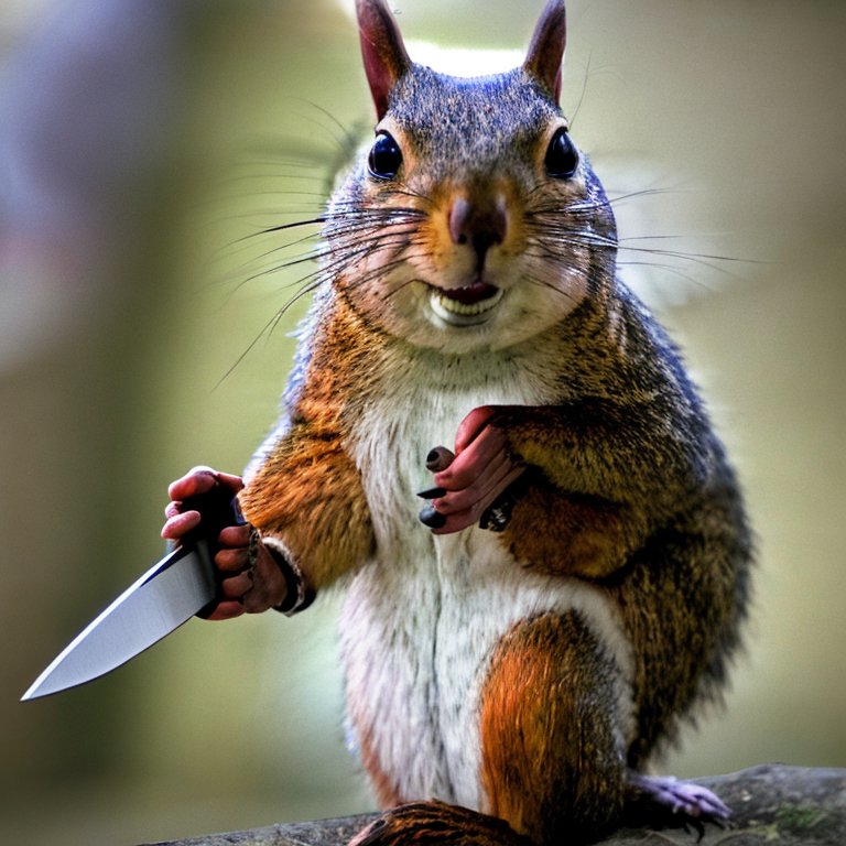 A squirrel with a knife